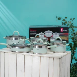 Bộ 5 nồi xanh ngọc 9 đáy inox 304 cao cấp AMEY AM0808